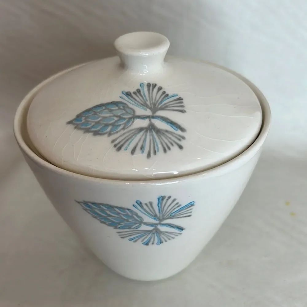 Marcrest Stetson Covered Jam Jar Vintage Blue Spruce 4 1/2 In Tall 4 1/2 In Wide